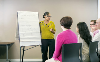 Training shot blurred flipchart